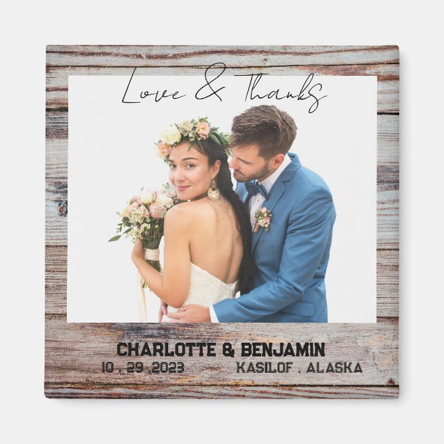 Imã Favor Rustic Wooden Photo Wedding (Frente)