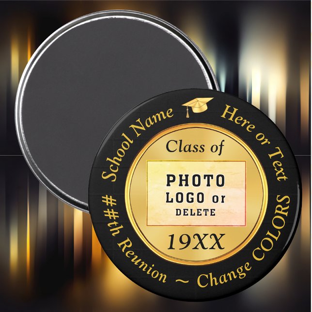 Imã Favoritos para festas de Reunião de Classe Pretos  (Class Reunion Magnets. Great for Class Reunion Party Favors / Souvenirs. Black and Gold Magnets. )