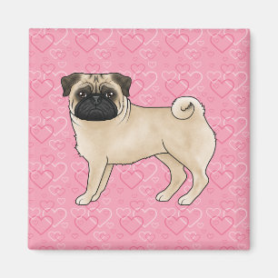Imã Fawn Pug Dog Cartoon Mops Pink Love Heart Pattern