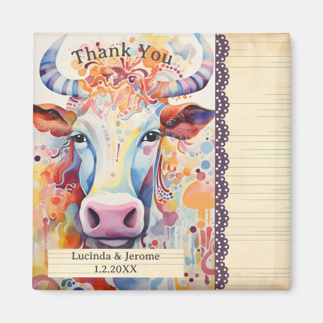 Imã Fazenda Casamento Vaca Branca Obrigado (Frente)