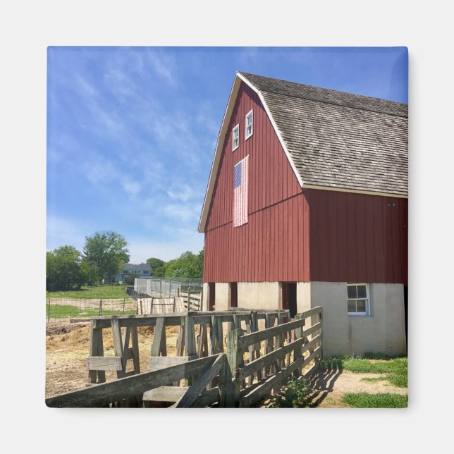 Imã Fazendas | Red Barn Com Bandeira Americana (Frente)