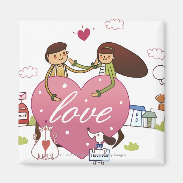 Imã Fecho de um casal com forma cardíaca (Frente)