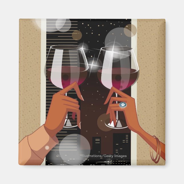 Imã Fecho de um casal com óculos de vinho (Frente)