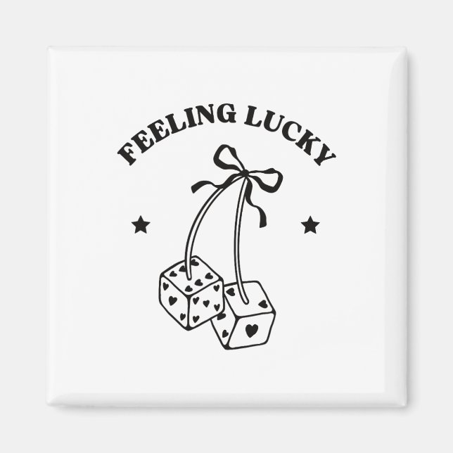 Imã Feeling Lucky Retro Dice Valentine Cute Hearts Rib (Frente)