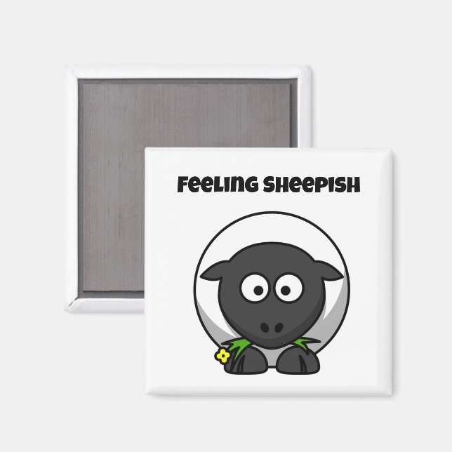 Imã Feeling Sheepish Cute Sheep Cartoon with Funny Pun (Front/Back)