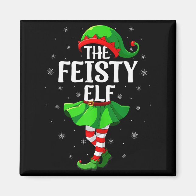 Imã Feisty Elf Christmas Girls Women Elf Squad Xmas Fa (Frente)