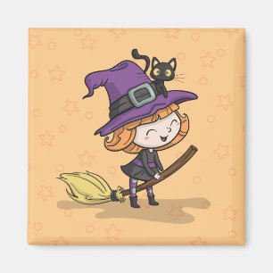 Imã Feiticeira e Gato do Halloween   Magnet