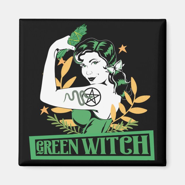 Imã Feiticeira Verde Pin Bonito Para Cima Tatuado Mulh (Frente)