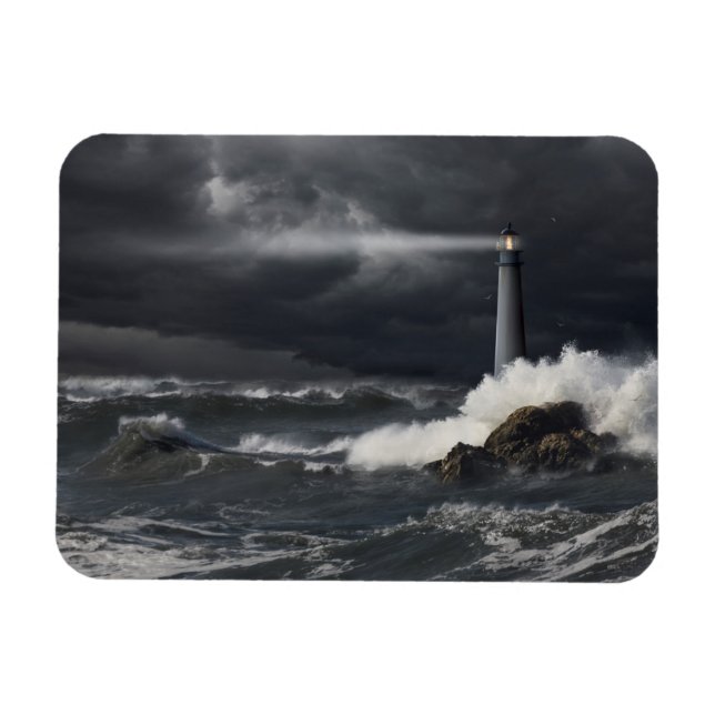 Ímã Feixe de luz brilhando no Oceano de Tempestade (Horizontal)