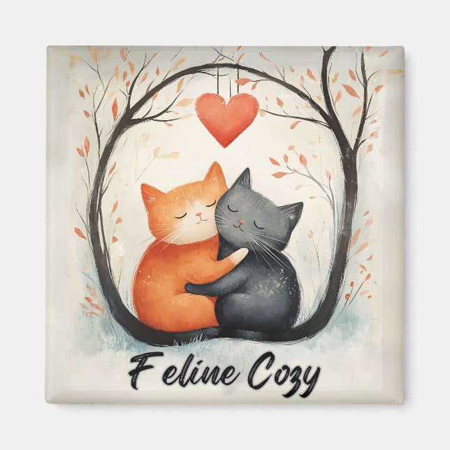 Imã Feline Cozy Snuggly Cats Kitten Love Art (Frente)