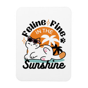 Ímã Feline Fine no Sol - Gato Tropical Relaxado
