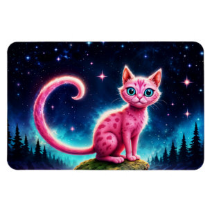 Ímã Felino de olhos azuis mágicos sob estrelas brilhan