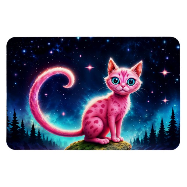 Ímã Felino de olhos azuis mágicos sob estrelas brilhan (Horizontal)