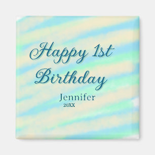 Imã Feliz 1º aniversário crianças azul pastel verde be
