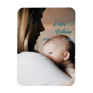 Ímã Feliz 1º aniversário crianças bebê mãe azul amarel