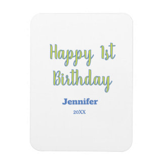 Ímã Feliz 1º aniversário crianças bebê verde azul past