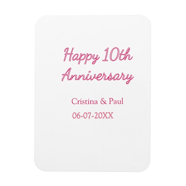 Ímã Feliz 10º aniversário simples nome de casamento mi (Vertical)