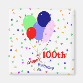Imã Feliz 100º Balões de Aniversário Coloridos