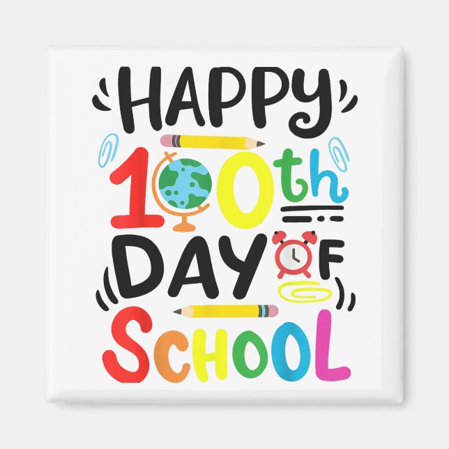 Imã Feliz 100º Dia da Escola 100 Dias de Ensino Escola (Frente)