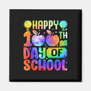 Imã Feliz 100º Dia Da Escola Tie Dye Rainbow Kids Wom