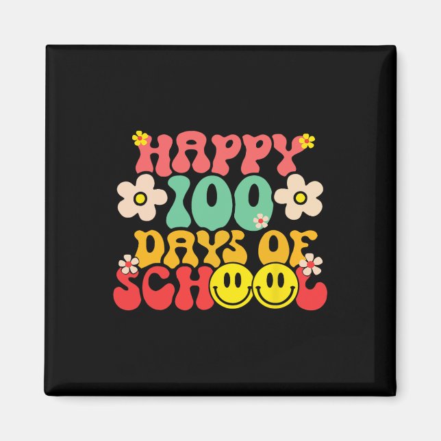 Imã Feliz 100º Dia De Professores Crianças Retro Groov (Frente)