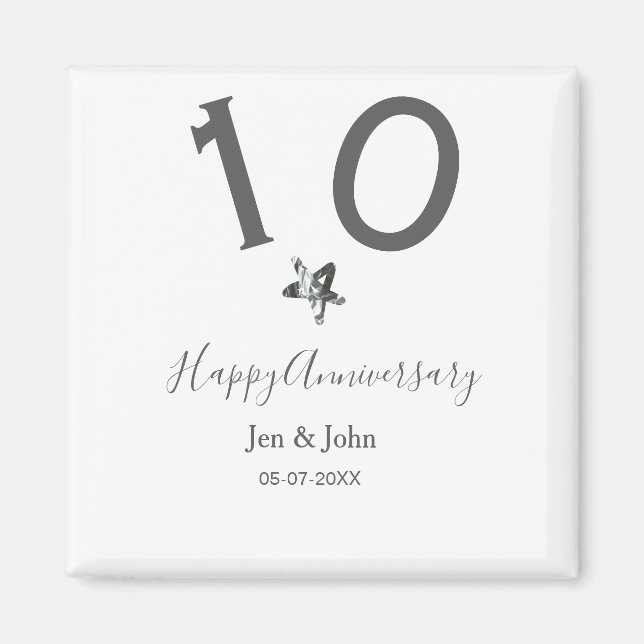 Imã Feliz 10.º aniversário nome data cinza estrela de  (Frente)
