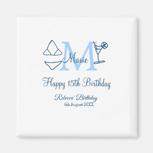 Imã Feliz 15 de Aniversário azul adicione nome monogra
