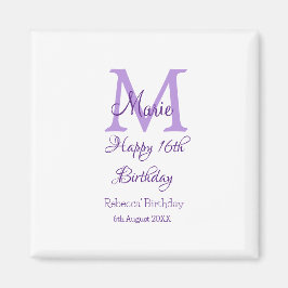 Imã Feliz 16º Aniversário, púrpura, adiciona nome mono