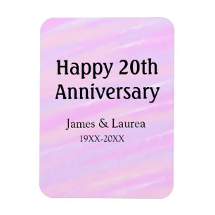Ímã Feliz 20º aniversário rosa roxo pastel nome bol