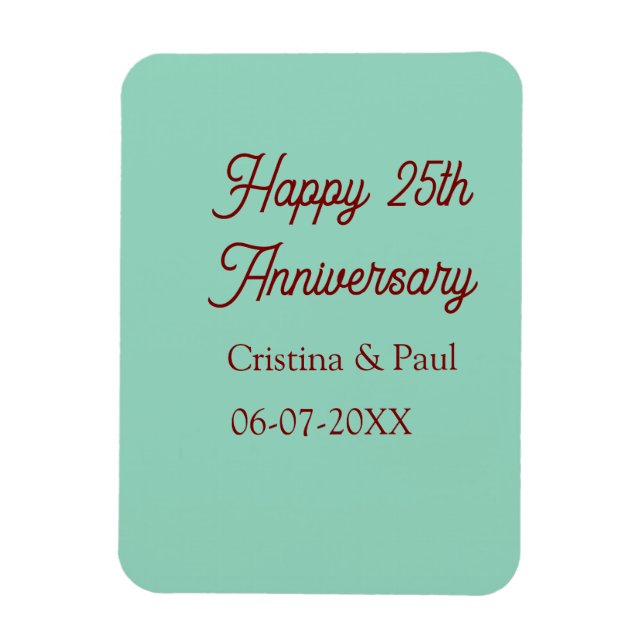 Ímã Feliz 25º aniversário verde boho retrô pastel (Vertical)
