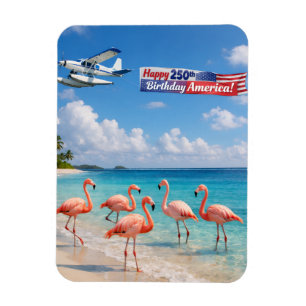 Ímã Feliz 250º Aniversário América Flamingos na Praia