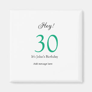 Imã Feliz 30º aniversário letra negrito verde preto no