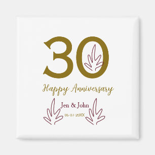 Imã Feliz 30º aniversário nome data folha vermelha dou