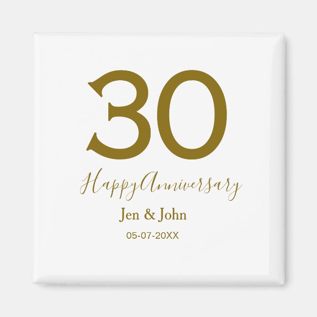 Imã Feliz 30 data de aniversário data ouro bold lete (Frente)