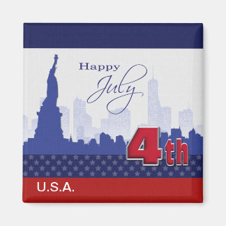 Imã Feliz 4 de julho. Estátua da Liberdade e Fogos de