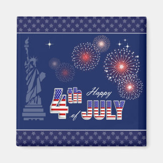 Imã Feliz 4 de julho. Estátua da Liberdade e Fogos de