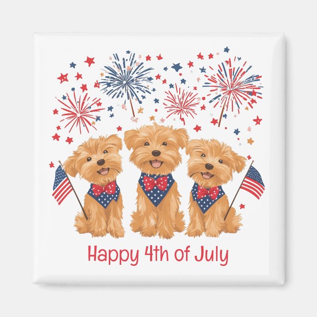 Imã Feliz 4 de Julho Yorkie Dogs (Frente)
