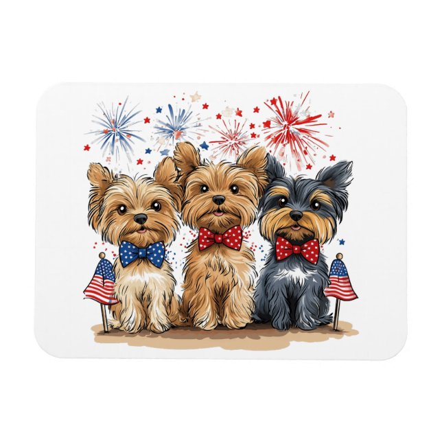 Ímã Feliz 4 De Julho Yorkshire Terrier Dogs (Horizontal)