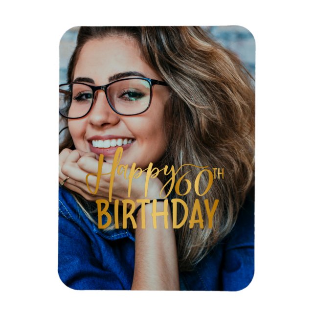 Ímã Feliz 60º aniversário - Script Personalizado Foto (Vertical)