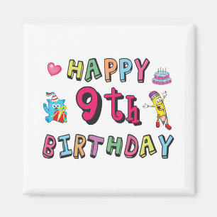 Imã Feliz 9.º aniversário para crianças de 9 anos p