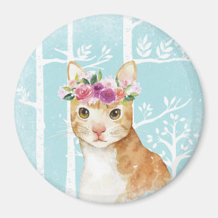 Imã Feliz Animal com Flores no Gatinho de Gato de Flor