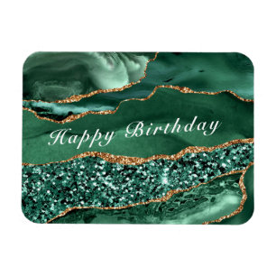 Ímã Feliz Aniversário Agate Agate Glitter Verde Dourad