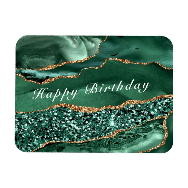 Ímã Feliz Aniversário Agate Agate Glitter Verde Dourad (Horizontal)