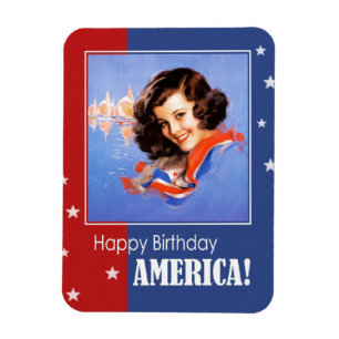 Ímã Feliz aniversário, América. Design de Pin-Up Vinta