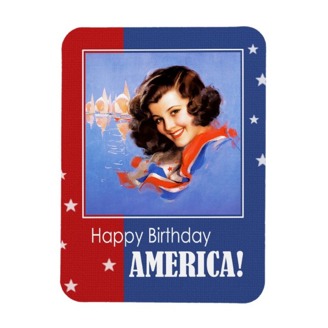 Ímã Feliz aniversário, América. Design de Pin-Up Vinta (Vertical)