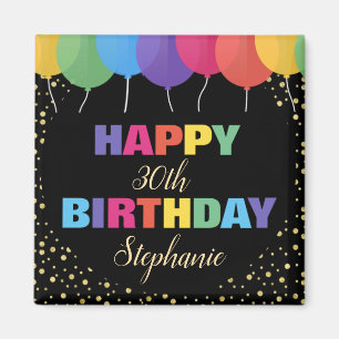 Imã Feliz Aniversário Ano Personalizado Nome Balões Co