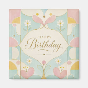 Imã Feliz Aniversário Art Déco Floral Geométrico Paste