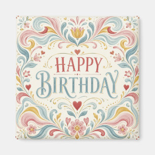 Imã Feliz Aniversário Arte Folclórica Escandinava Rede