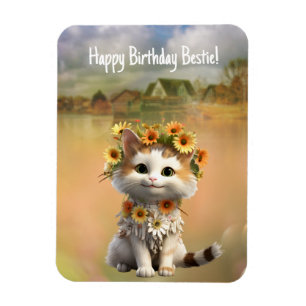 Ímã Feliz Aniversário Bestie Cute Boho Cat