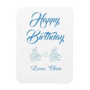 Ímã feliz aniversário bolo azul coração nome amor past